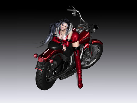 Eccentric Santa girl - red, digital, cool, black, hot, anime, abstract, cg, bike, sexy, 3d, female, motorcycle