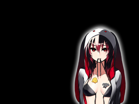 Emo bunny girl - white, dark, grey, red, bikini, black, cute