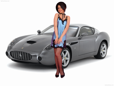 Ferrari 575 and model - women, stockings, car, satin, model, sexy, ferrari, heels