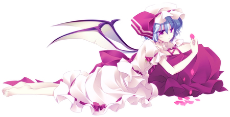 Touhou - blue hair, hat, wing, rose, dress, flower