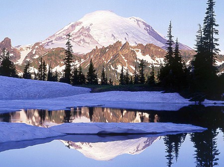 Mount-Ranier - usa, reflections, washington state, winter, mount-ranier