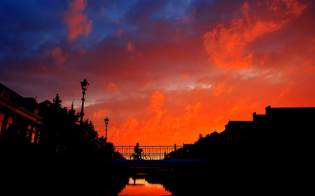 Beautiful Morning - clouds, heaven, nature, bicycle iour, orange, sky, bridge