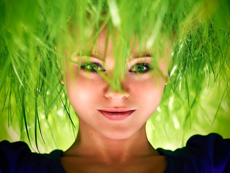 Green Girl - hair style, picture, green, girl, cute