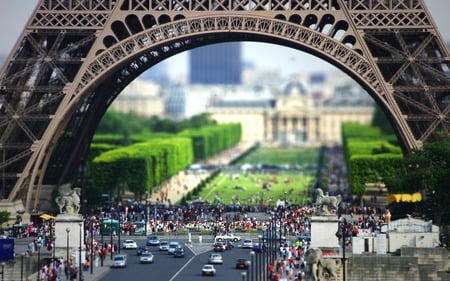 Road under the Eiffel Tower - people, landscape, eiffel tower, photography, architecture, paris, tower, road