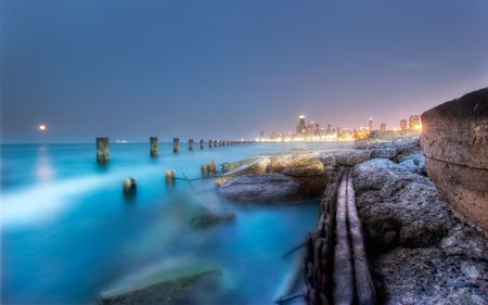 Coastline - nature, ocean, beach, landscape, coastline, lights