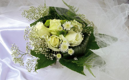 yellow bouquet - greens, roses, yellow, decoration, beautiful, bouquet