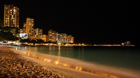 Hawaiian Nights - city, beach, hawaii, lights