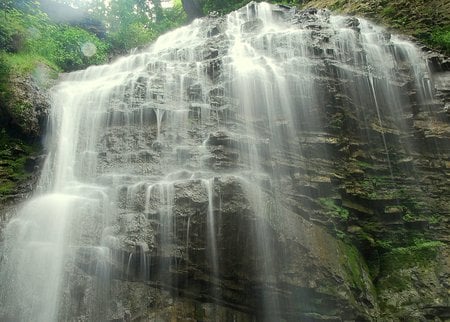 Tiffany Falls - trees, water, waterfall, cascade, splashing