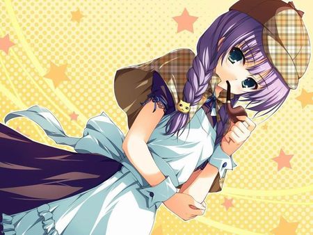 Detective Anime girl. - purple girl, anime girl, detective, stars