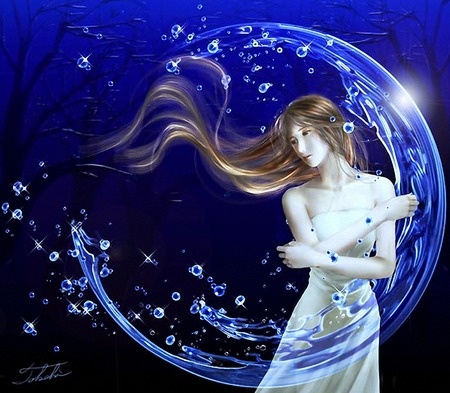 Fantasy girl - girl, fantasy, water, blue