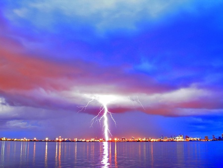 The Lightning Flash - blue, city, light, flash, sky