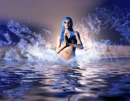 goddess  Blue Hair - fantasy, water, blue, other