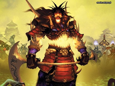 Samurai Warlord - scythe, anime, warrior, weapons, cool, long hair, samurai, armour, solo, yellow background, lone, gloves