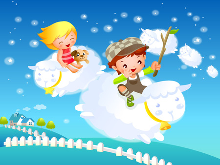 Flying - sky, children, cute, grass