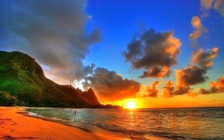 Coast At Sunset - sky, beach, clouds, sun, sunset, coast, heaven