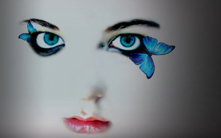 BUTTERFLY EYES - eyes, face, blue, butterflies