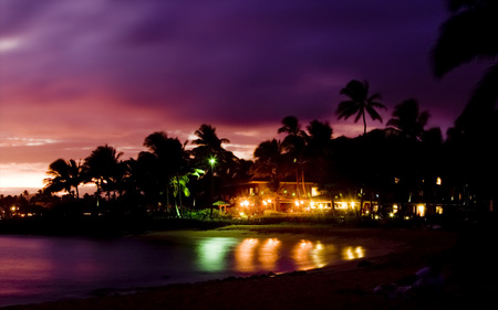 Poipu Beach, Kauai - kauai, beach, dusk, poipu