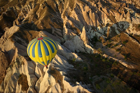 Balloon trip - brown, landscape, balloon, high, trip