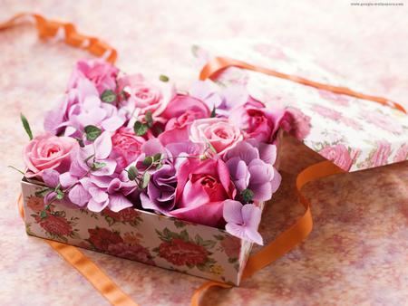 beautiful flowers gift - pink flowers, decoration, gift box, beautiful