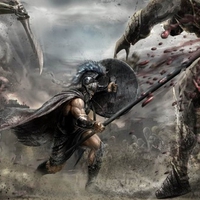 Spartan fighting Monsters