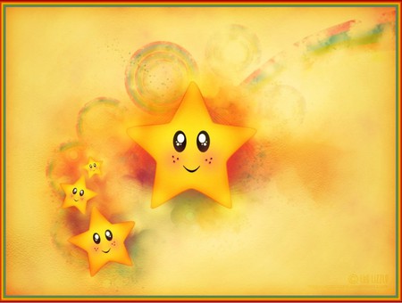 FOUR  stars smiling - four little bright, stars, yellow, smiling