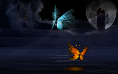 New-Love-Mod - moon, wolf, love, butterfly