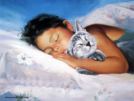 Cat nap, by Donald Zolan - sleep, kitten, painting, art, cat, donald zolan