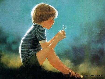 Eric and dandelion, by Donald Zolan - painting, art, boy, dandelion, donald zolan