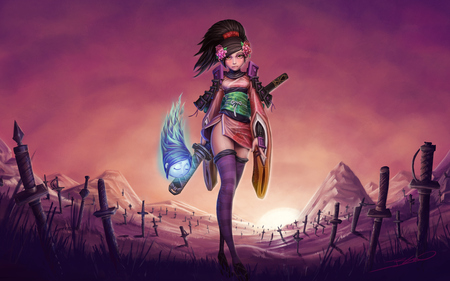 MomoHime - spirit, girl, sword, cool, samurai, mythology, cg, blade, ninja, awesome, muramasa, oboro, katana, traditional, weapon, 3d