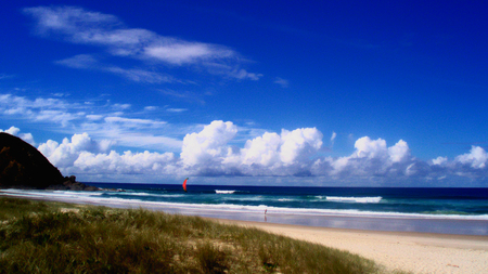 Kite Runner - sea, kite, blue, beach