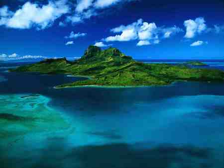 aerial veiw of Bora Bora - clouds, shadows, island, sea, light, sky