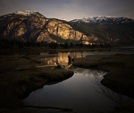 Evening in the Mountains - water, glow, mountains, reflection