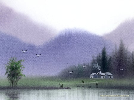 Painting17 - sky, landscape, painting, nature, mountain, rural, art