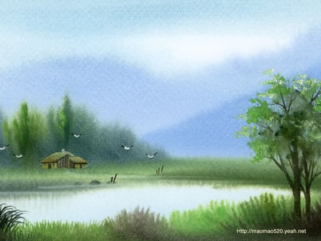 Painting29 - sky, landscape, painting, nature, mountain, rural, art