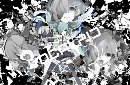 Hatsune Miku - tie, pretty, artistic, contrast, uniform, title, nice, abstract, program, thighhighs, beauty, virtual, drawing, white, gray, cute, aqua eyes, song, vocaloid, anime, twintail, hatsune miku, music, aqua, art, idol, anime girl, skirt, beautiful, singer, girl, cool, black, miku, awesome, diva, painting, aqua hair, hatsune, vocaloids