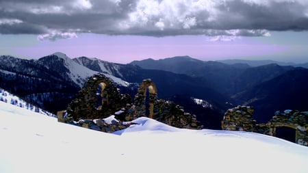 Snow ruins - snow, french alps, mountain, ruins