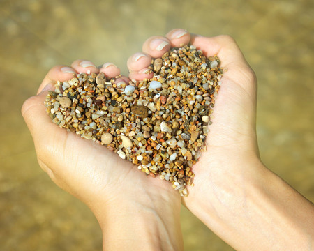 Pebble heart - feeling, hands, heart, tiny rocks, brown, pebbles, earth, love