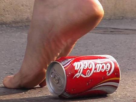 Trampled under foot - foot, road, coke, can