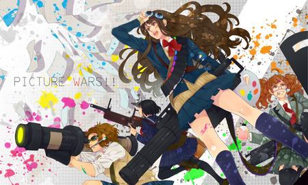 Picture War - papaer, girls, paint, guns, war