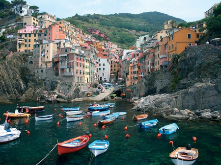 Cinque Terre,Italy - europe, town, boat, landscape, italia, mountain, shore, view, port, lake, houses, sky, house, trees, cinque terre, water, beautiful, sea, beauty, colors, architecture, buildings, hotels, boats, river, nature, destination, italy, peaceful