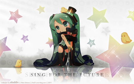 Hatsune Miku - cyan hair, stars, singstar, chicks