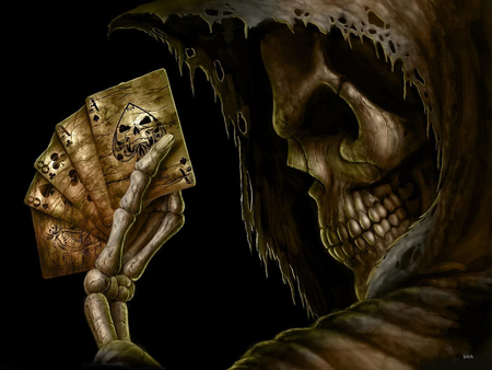 The Winner - death, poker, winner, black, grim reaper, abstract, dark, game, cards, skeleton