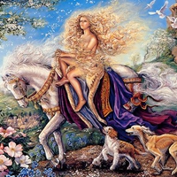 gorgeous lady upon a white horse