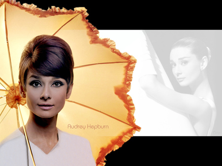 Audrey Hepburn - umbrella, female, elegant, cute eyes, actress