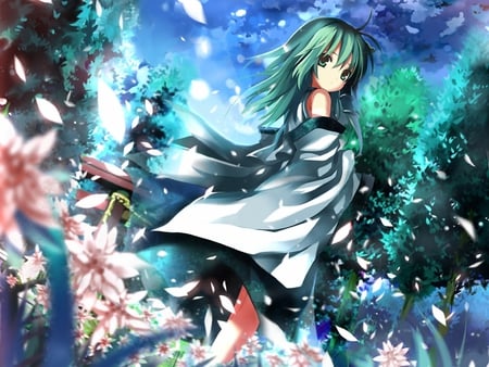 No Idea Who This Is - flowers, girl, anime, blue