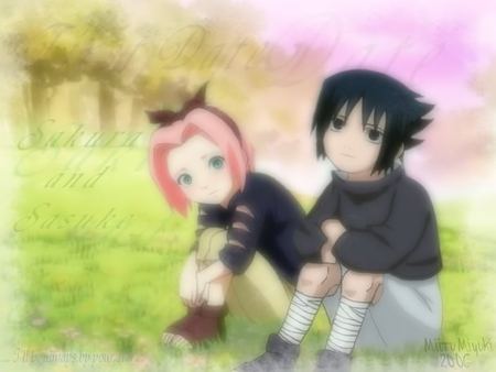 Past - sasuke, blurry, trees, sakura