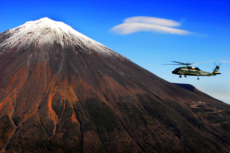 Mt Fuji - landmark, mountain, snow, helicopter