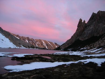 Landscape South America - sky, pink, clouds, snow, mountains, rocks