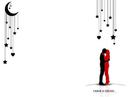 I have a dream - moon, love, stars, feeling, couple, dream, black, hearts, red