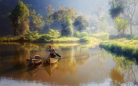 Morning Hope - wonderful, sunrise, boat, river